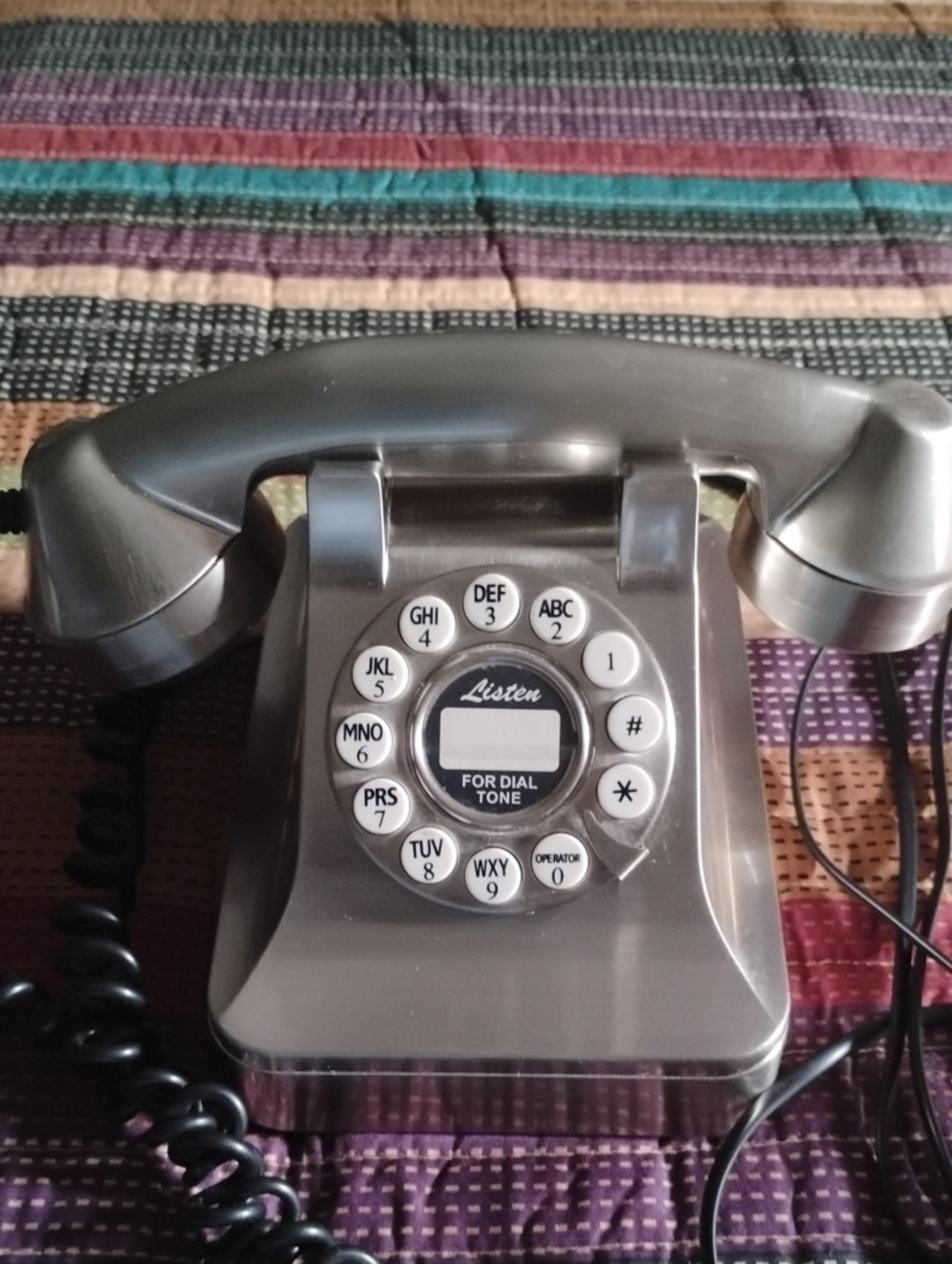 Vintage-Style Corded Telephone in Metallic Gray